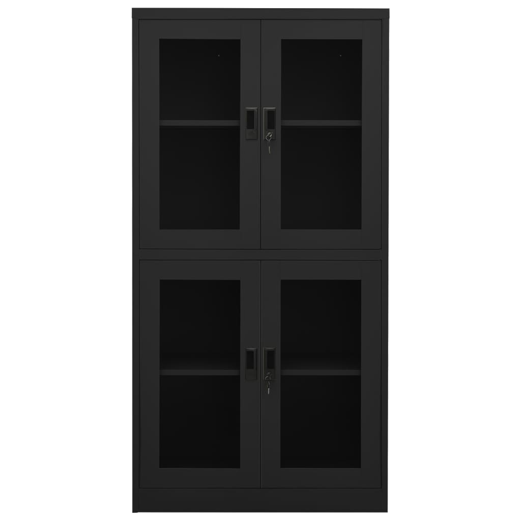Kontorskap antrasitt 90x40x180 cm stål og herdet glass