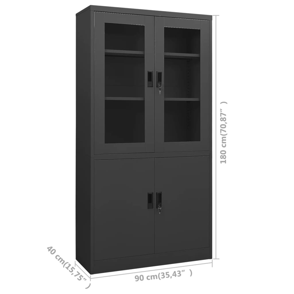Kontorskap antrasitt 90x40x180 cm stål