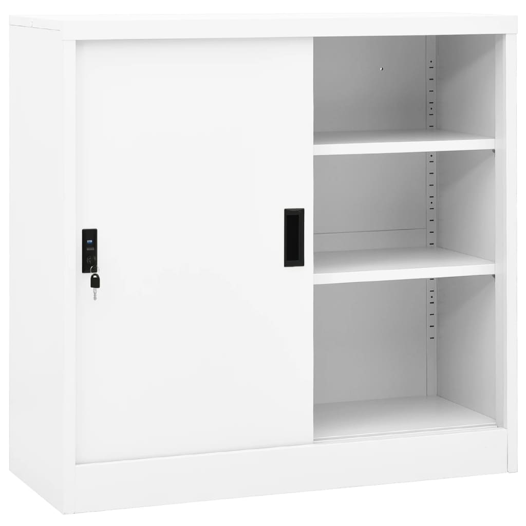 Kontorskap med skyvedør 90x40x90 cm stål hvit vidaXL