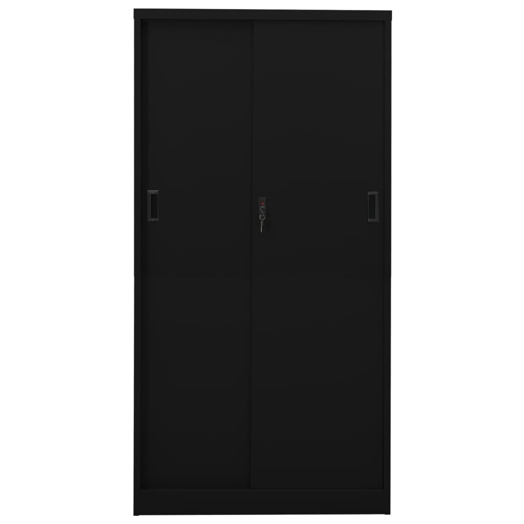 Kontorskap med skyvedør 90x40x180 cm stål svart