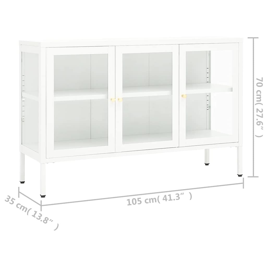 Skjenk hvit 105x35x70 cm stål og glass