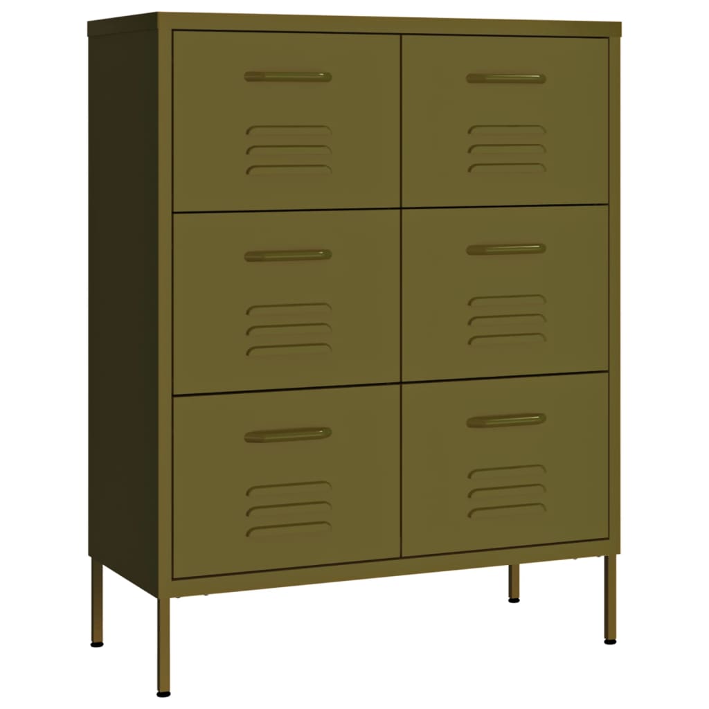 Kommode olivengrønn 80x35x101,5 cm stål