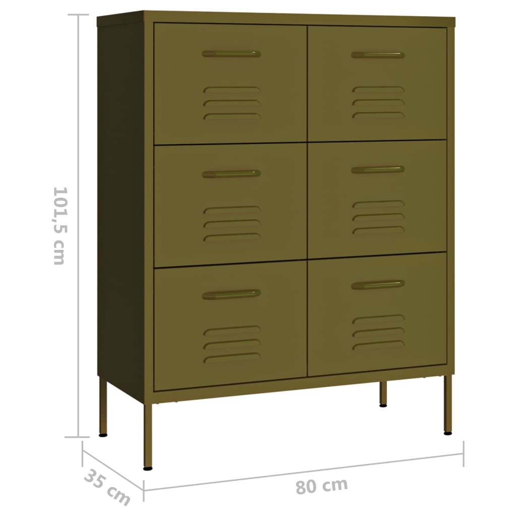 Kommode olivengrønn 80x35x101,5 cm stål