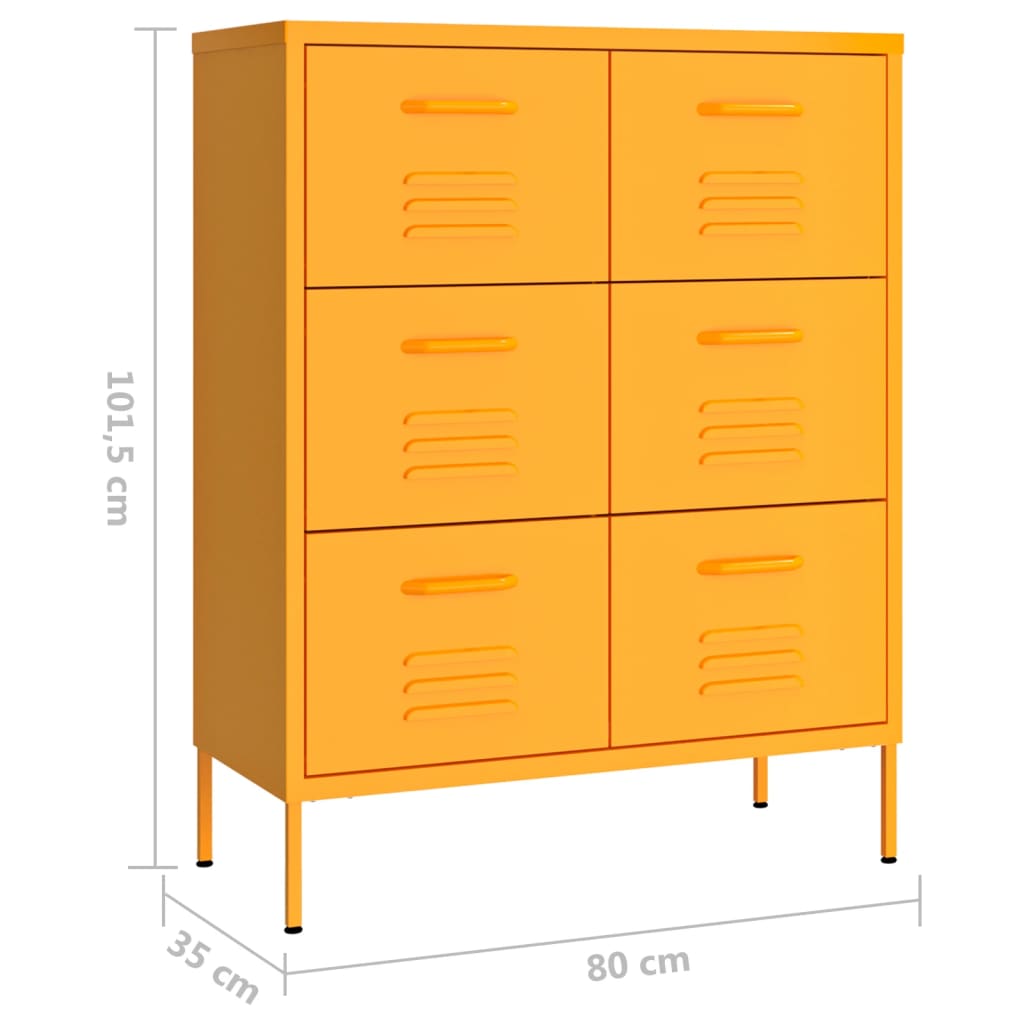 Kommode sennepsgul 80x35x101,5 cm stål