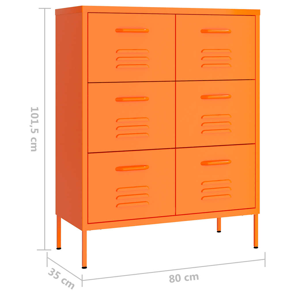 Kommode oransje 80x35x101,5 cm stål