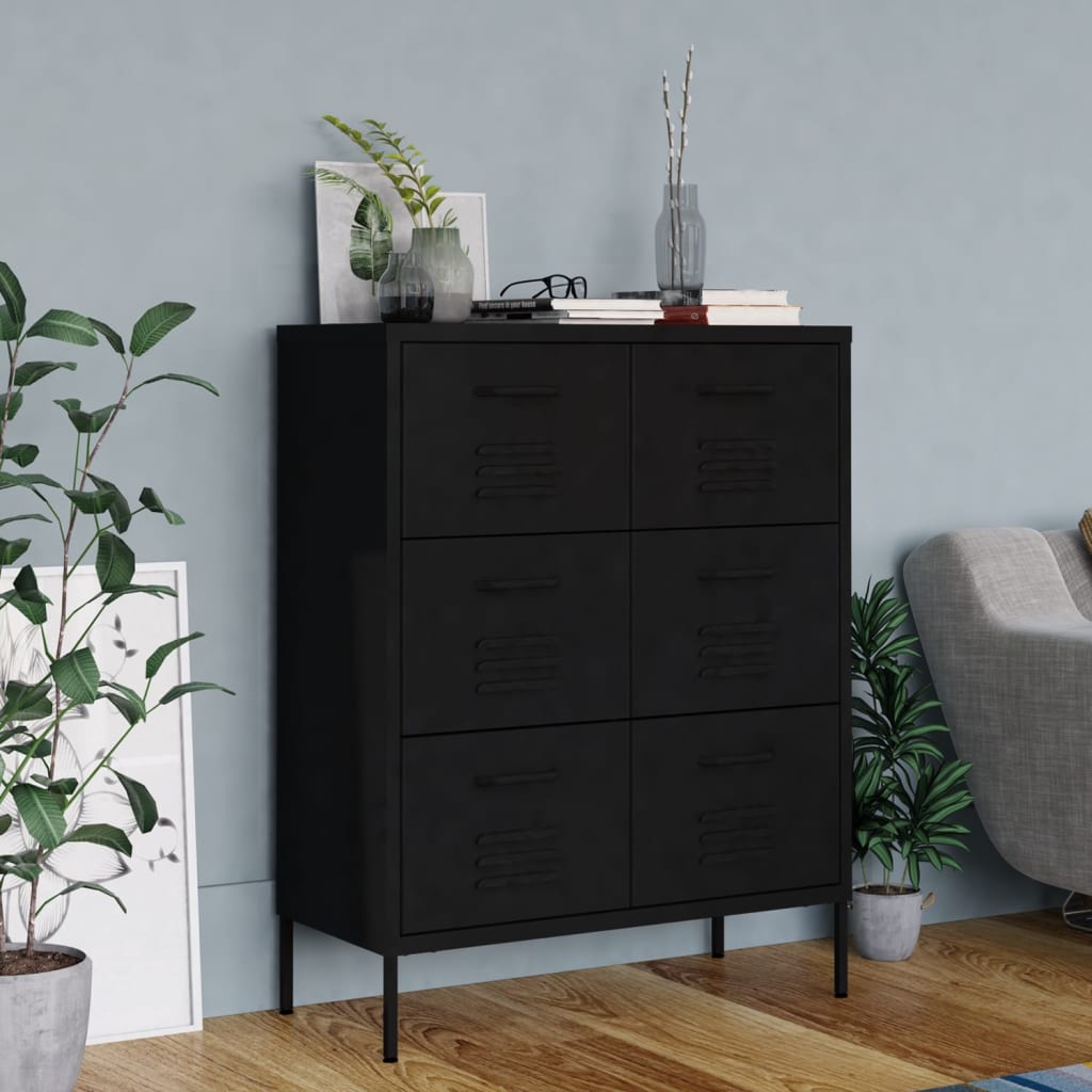 Kommode svart 80x35x101,5 cm stål vidaXL