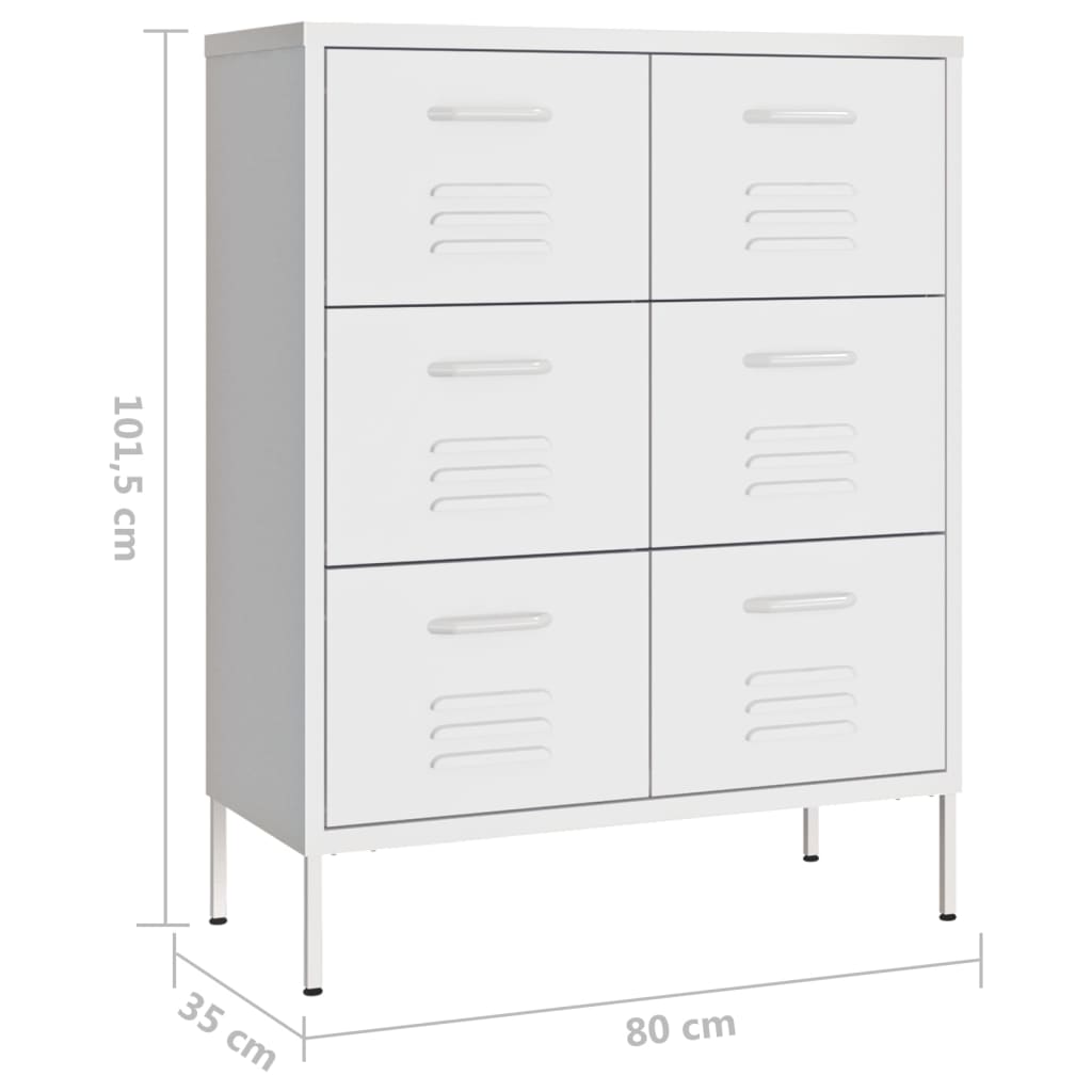 Kommode hvit 80x35x101,5 cm stål