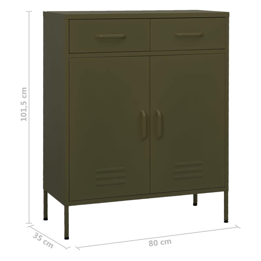 Oppbevaringsskap olivengrønn 80x35x101,5 cm stål
