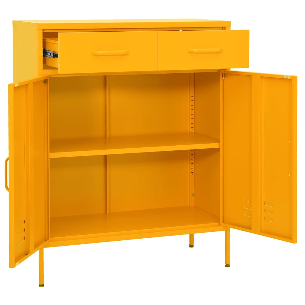Oppbevaringsskap sennepsgul 80x35x101,5 cm stål vidaXL