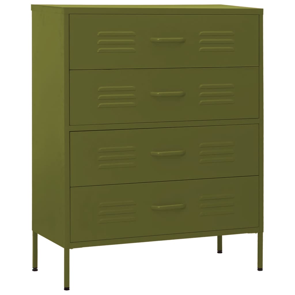 Kommode olivengrønn 80x35x101,5 cm stål vidaXL
