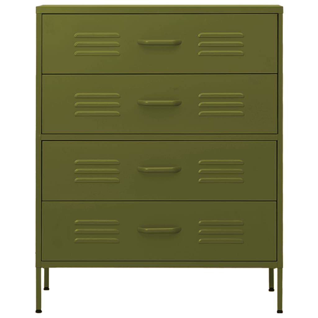 Kommode olivengrønn 80x35x101,5 cm stål vidaXL