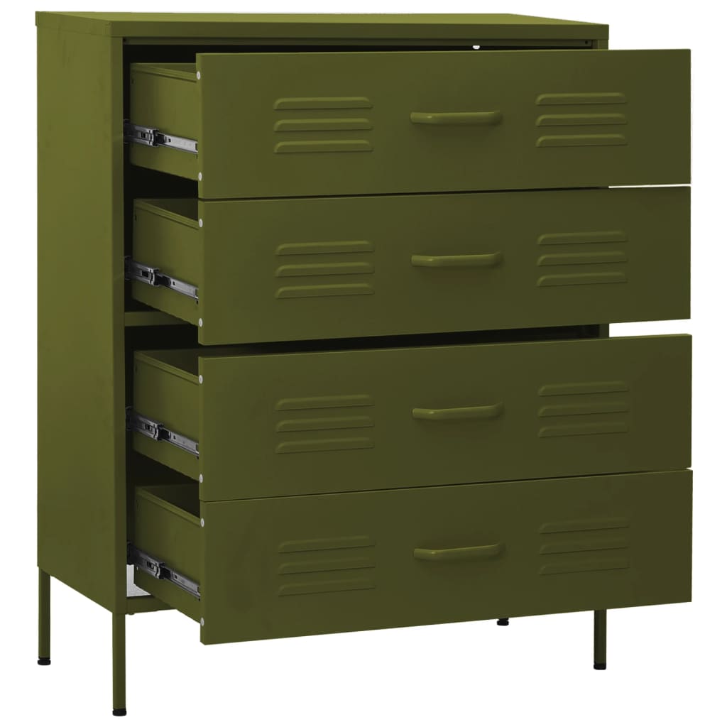 Kommode olivengrønn 80x35x101,5 cm stål vidaXL