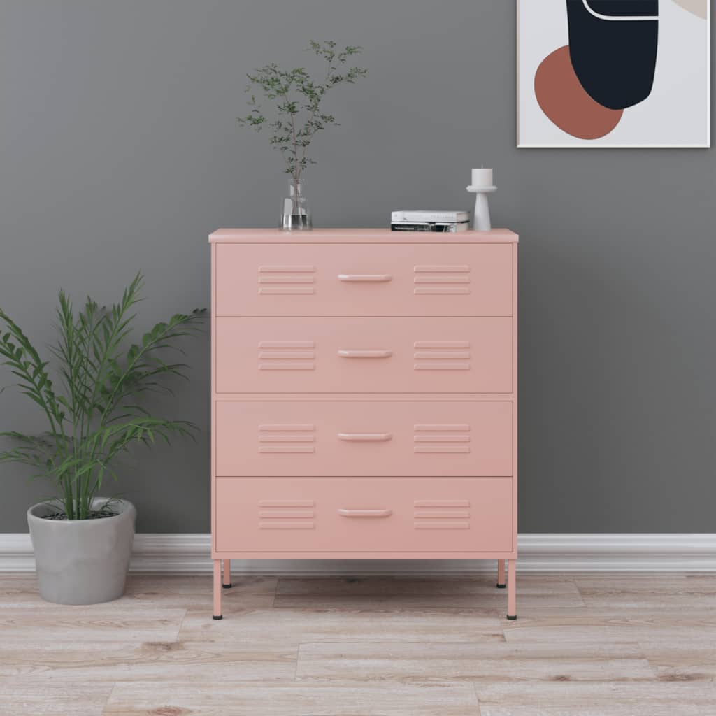 Kommode rosa 80x35x101,5 cm stål vidaXL