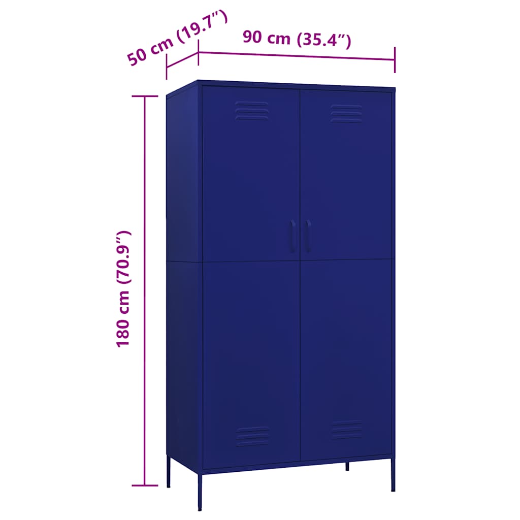 Garderobe marineblå 90x50x180 cm stål