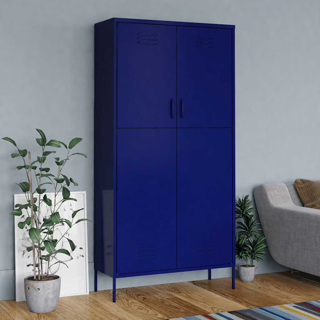 Garderobe marineblå 90x50x180 cm stål