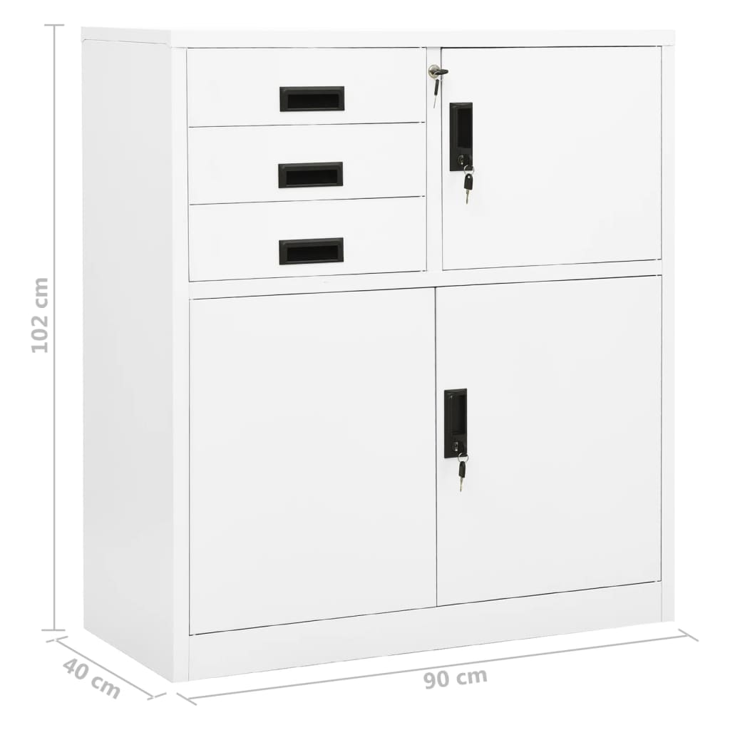 Kontorskap hvit 90x40x102 cm stål vidaXL
