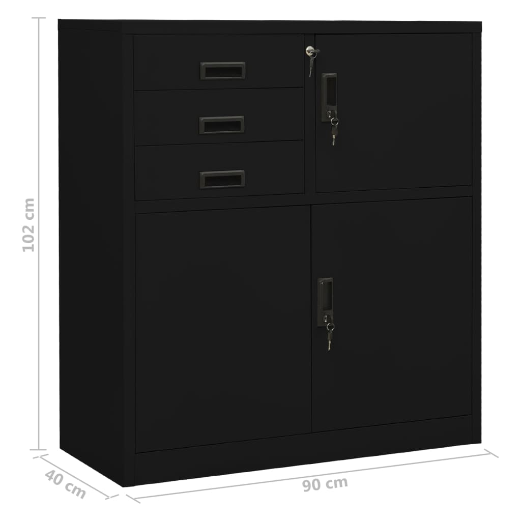 Kontorskap svart 90x40x102 cm stål vidaXL