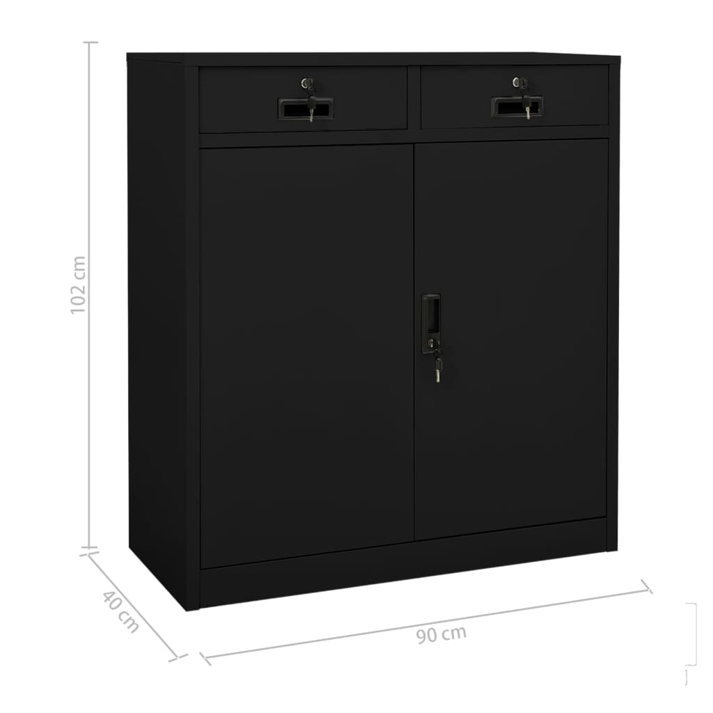 Kontorskap svart 90x40x102 cm stål vidaXL