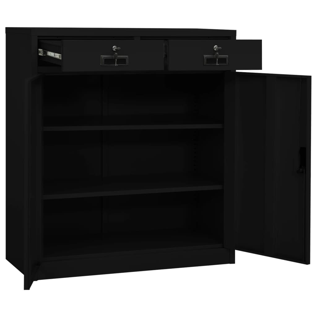 Kontorskap svart 90x40x102 cm stål vidaXL