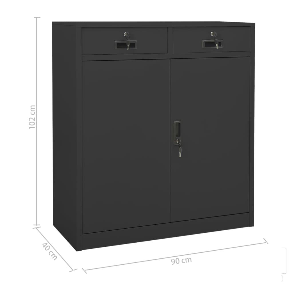 Kontorskap antrasitt 90x40x102 cm stål vidaXL