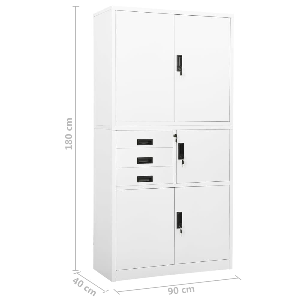 Kontorskap hvit 90x40x180 cm stål