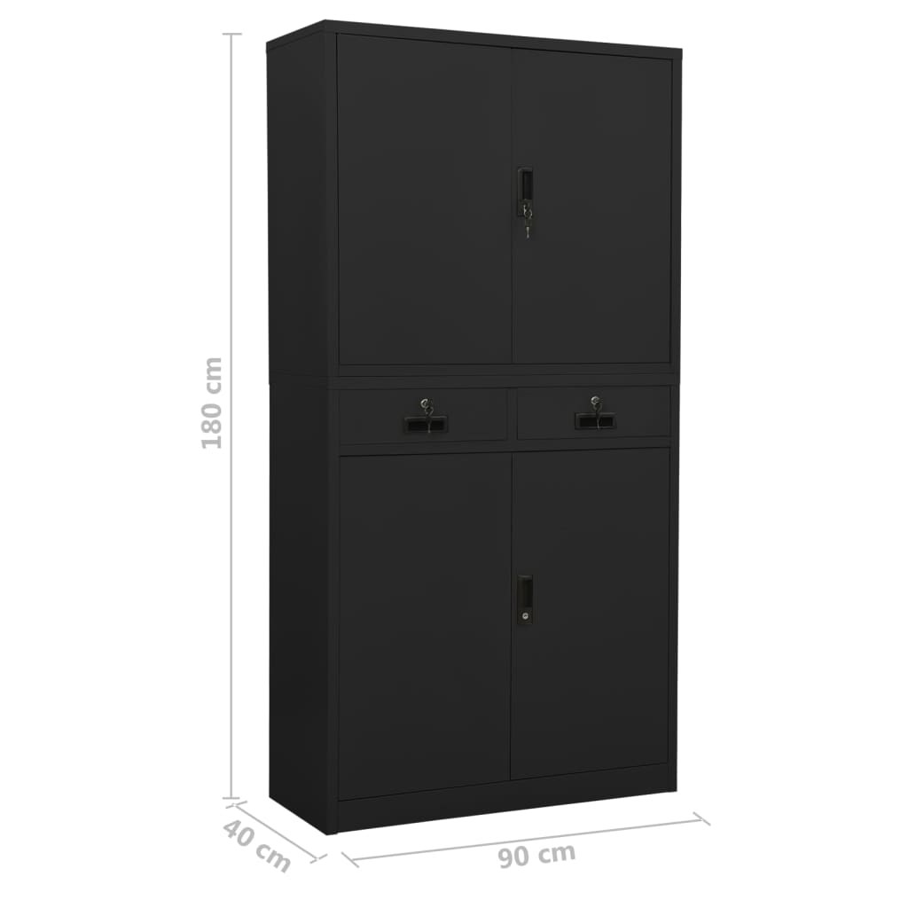 Kontorskap antrasitt 90x40x180 cm stål