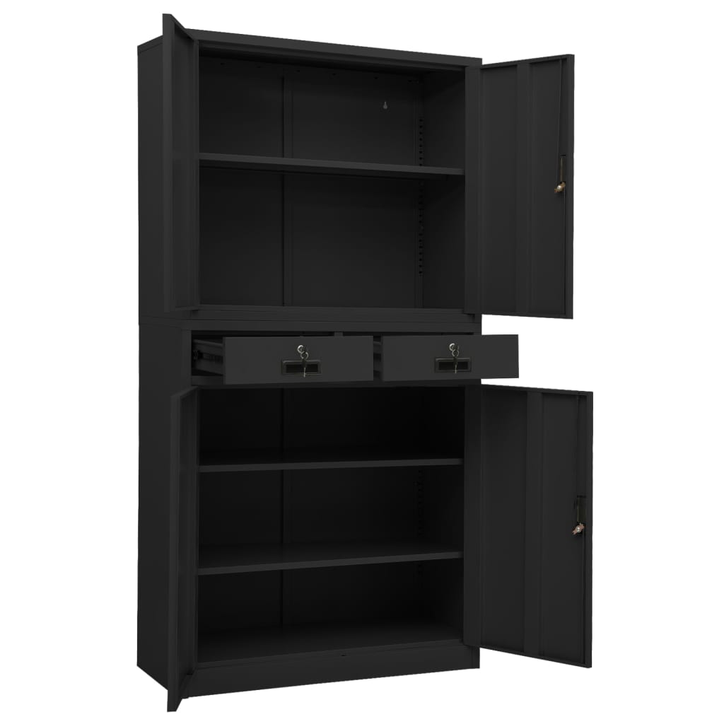 Kontorskap antrasitt 90x40x180 cm stål