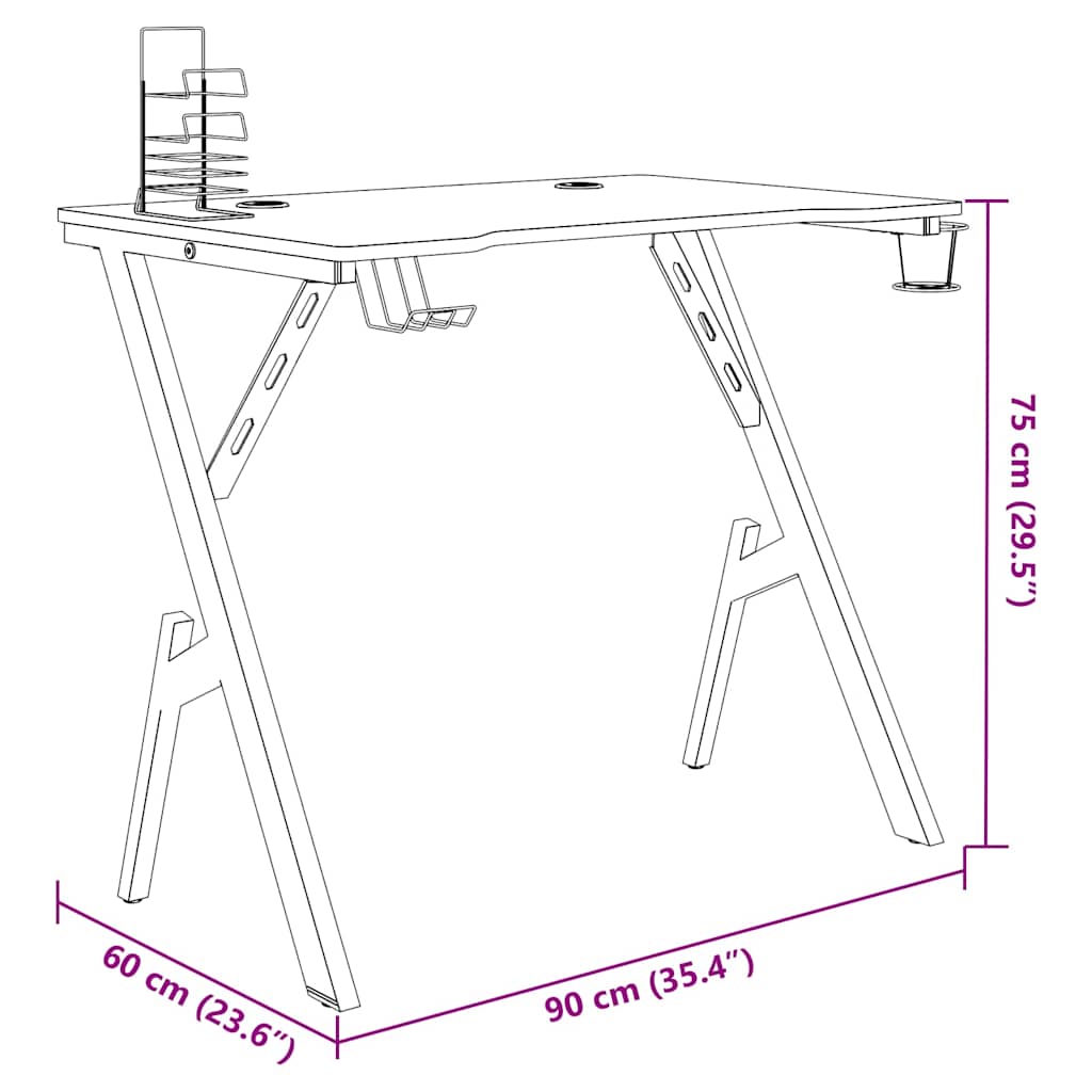 Spillebord med Y-formede ben svart 90x60x75 cm