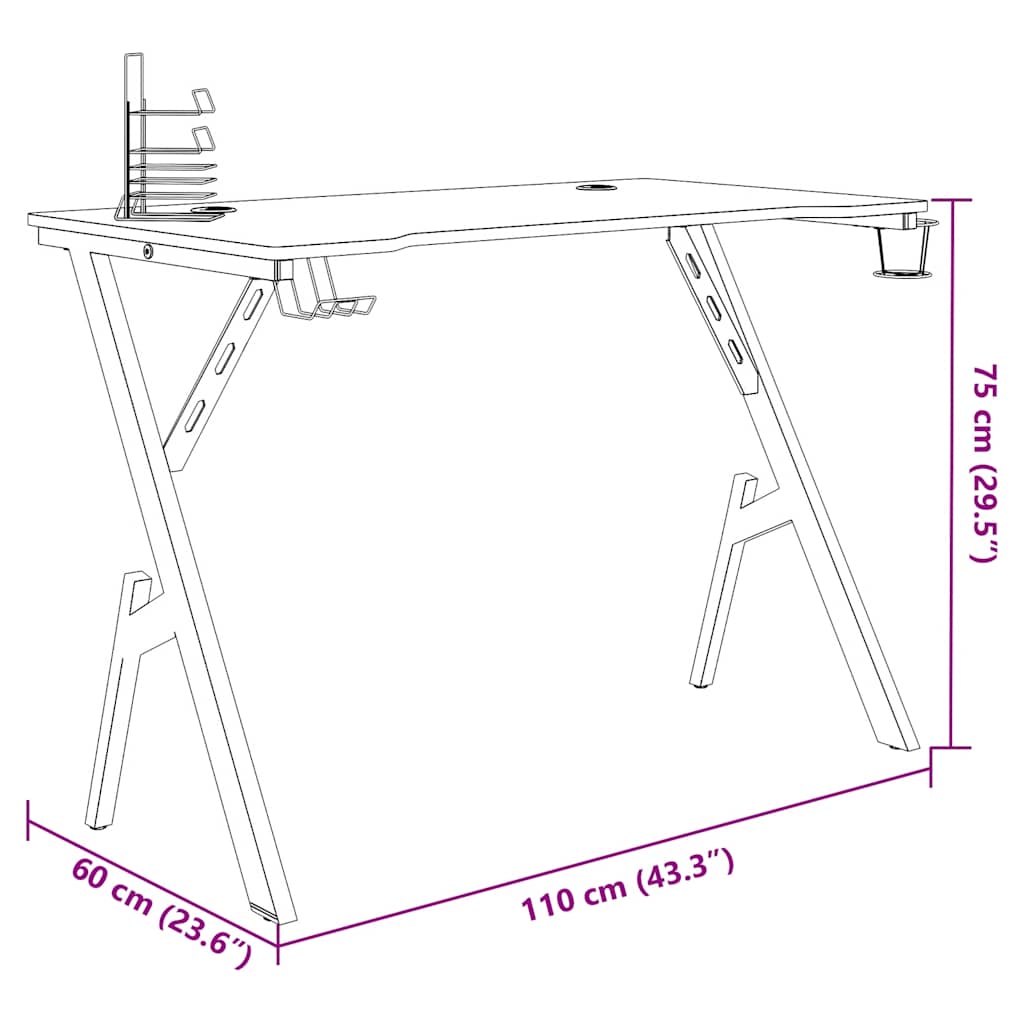 Spillebord med Y-formede ben svart 110x60x75 cm