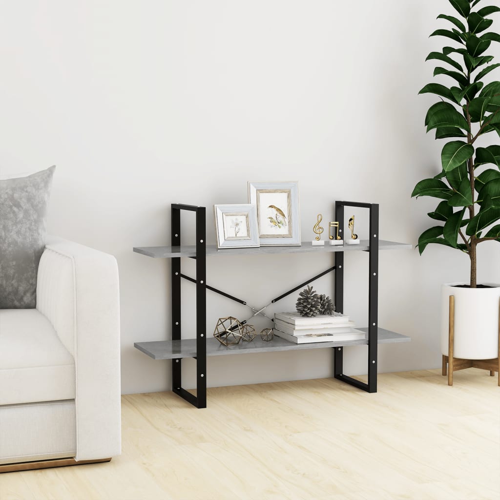 Bokhylle 2 nivåer betonggrå 100x30x70 cm konstruert tre