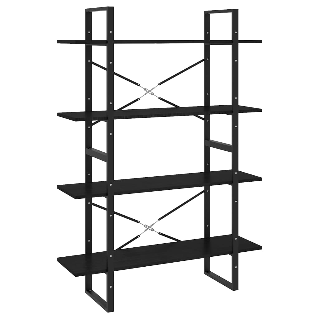 Bokhylle 4 nivåer svart 100x30x140 cm heltre furu