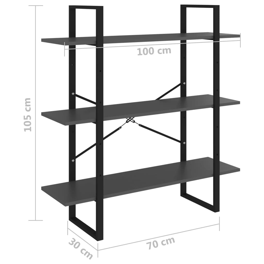 Bokhylle grå 100x30x105 cm konstruert tre