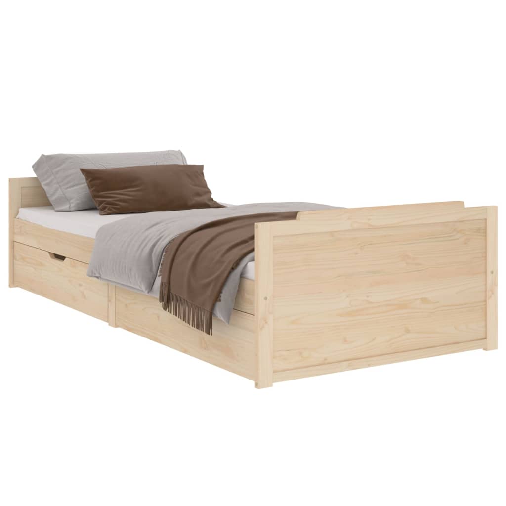 Sengeramme med skuffer heltre furu 90x200 cm