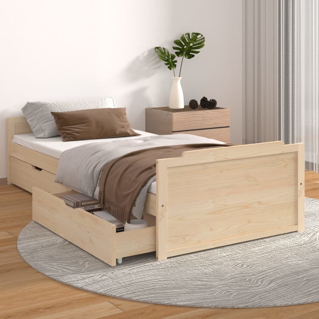 Sengeramme med skuffer heltre furu 90x200 cm