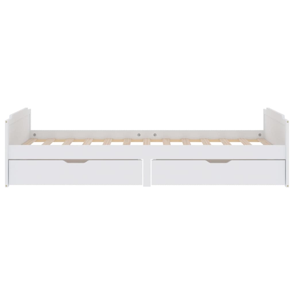 Sengeramme med skuffer hvit heltre furu 90x200 cm