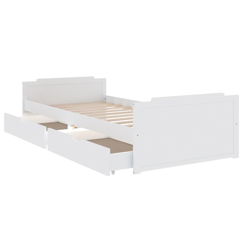 Sengeramme med skuffer hvit heltre furu 90x200 cm