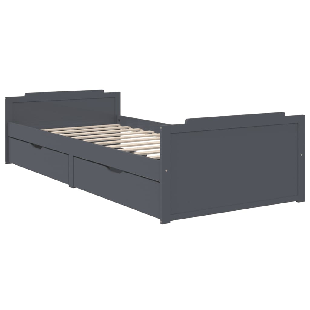 Sengeramme med skuffer mørkegrå heltre furu 90x200 cm