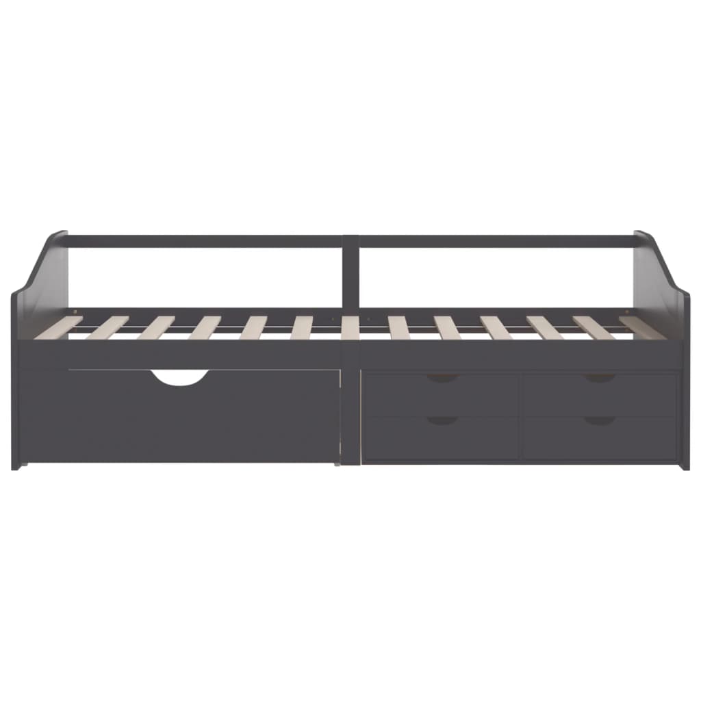 Sengeramme 3 seter med skuffer heltre furu 90x200 cm grå