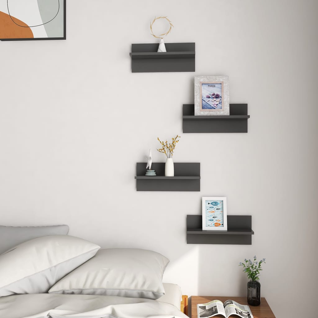Vegghyller 4 stk grå 40x11,5x18 cm konstruert tre