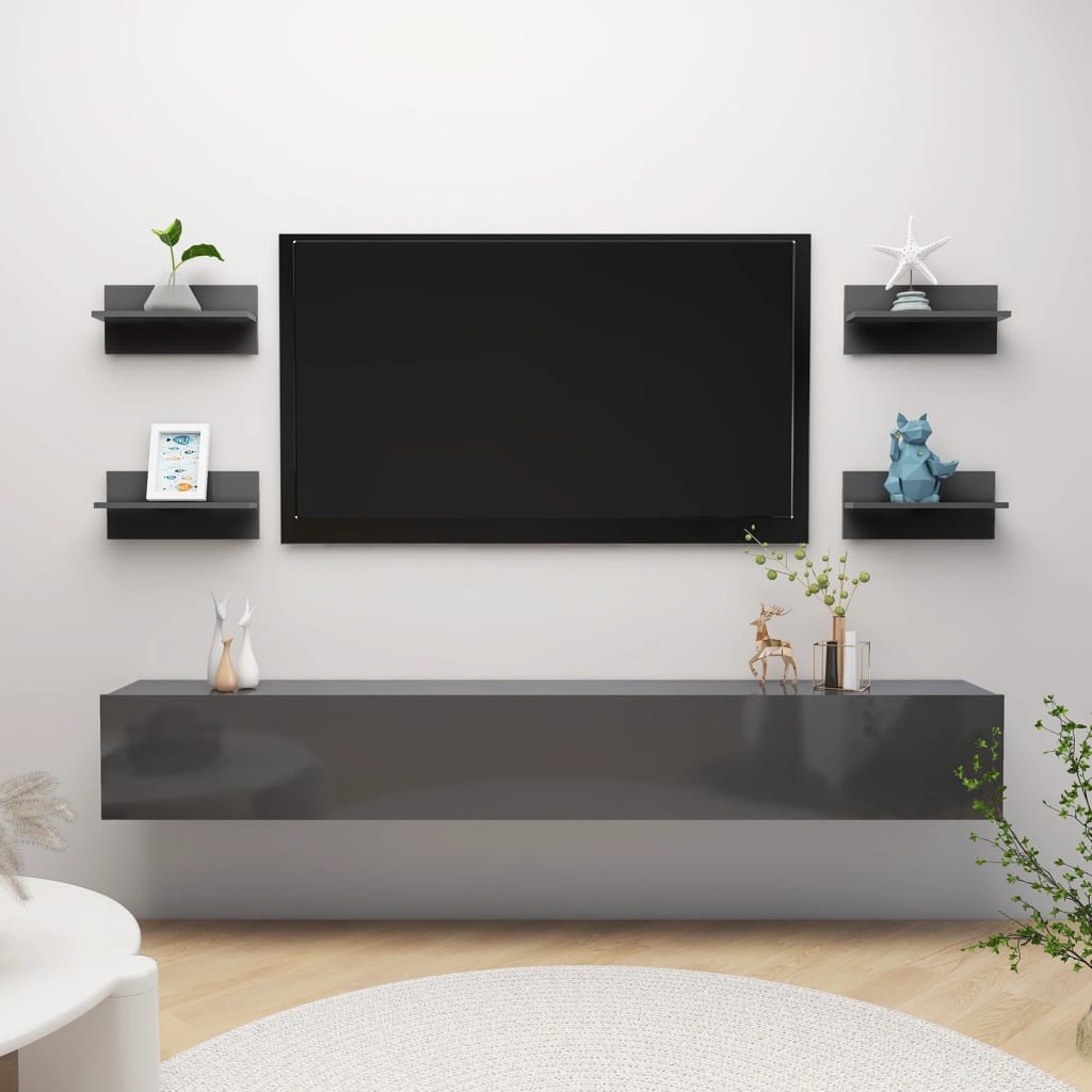Vegghyller 4 stk høyglans grå 40x11,5x18 cm