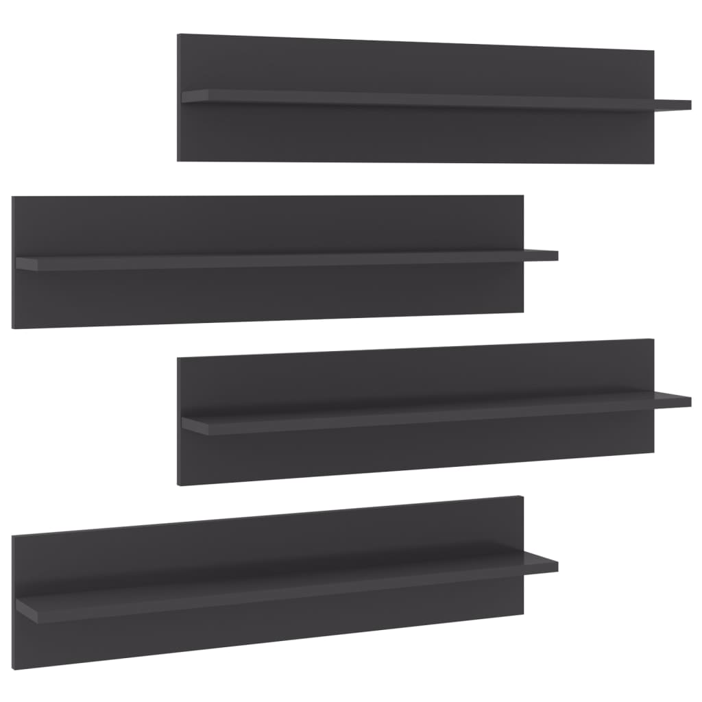 Vegghyller 4 stk høyglans grå 80x11,5x18 cm konstruert tre