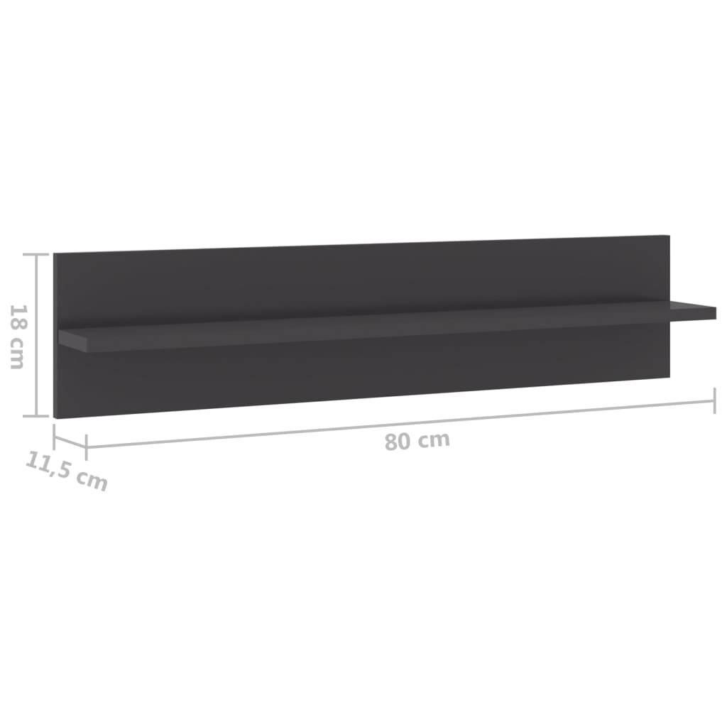 Vegghyller 4 stk høyglans grå 80x11,5x18 cm konstruert tre