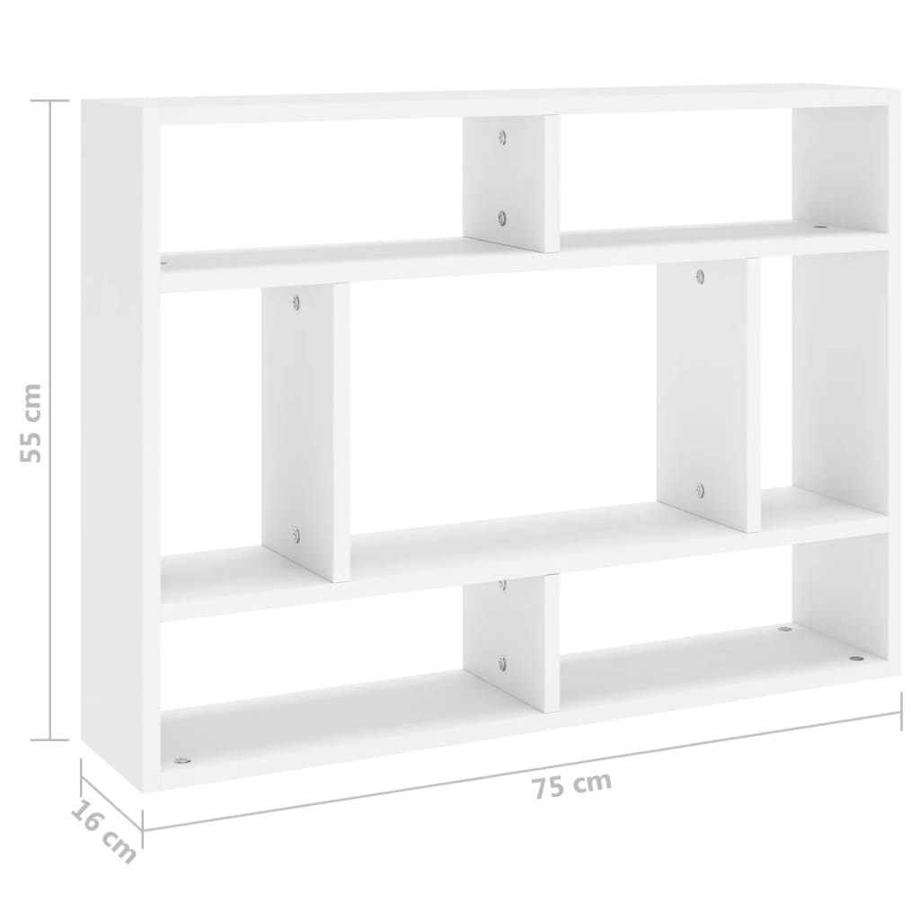 Vegghylle hvit 75x16x55 cm sponplate