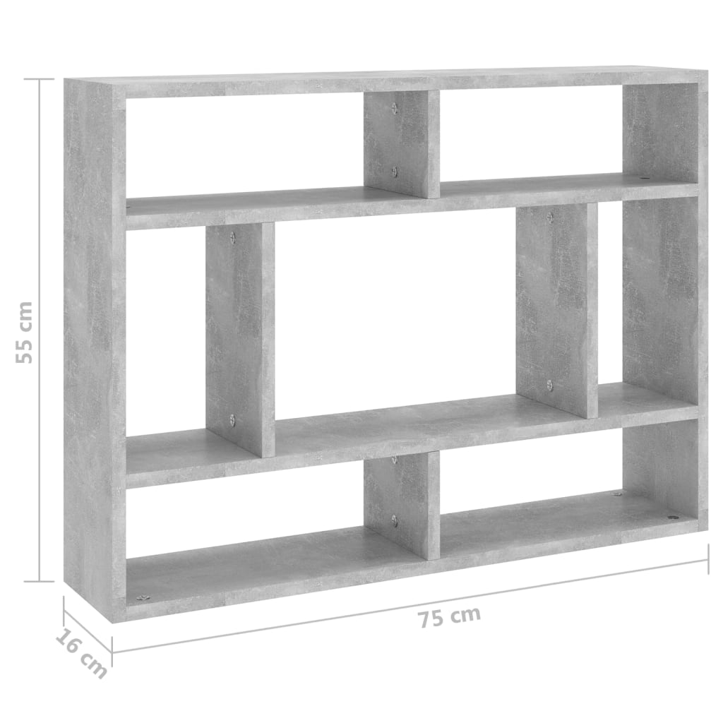 Vegghylle betonggrå 75x16x55 cm sponplate