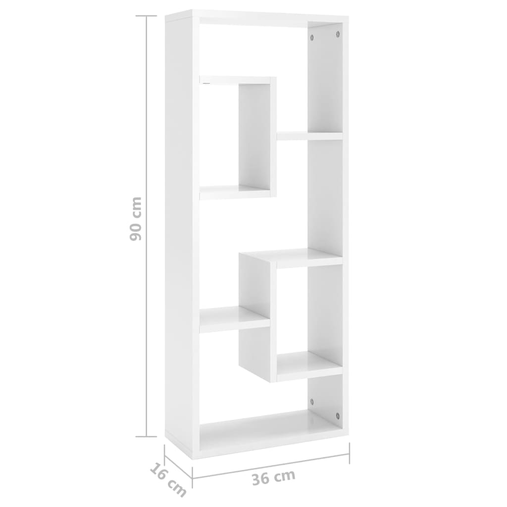 Vegghylle høyglans hvit 36x16x90 cm sponplate