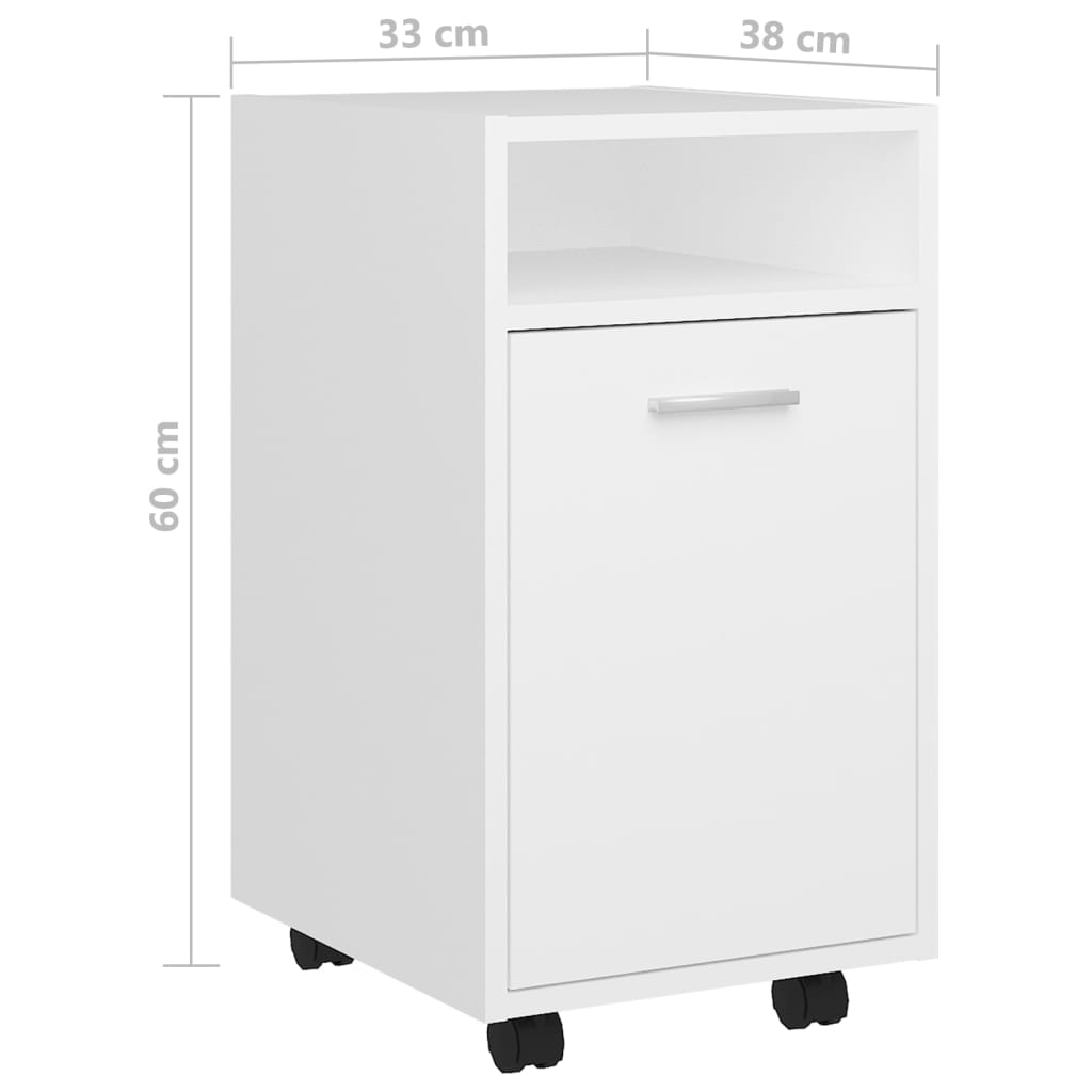 Sideskap med hjul hvit 33x38x60 cm konstruert tre