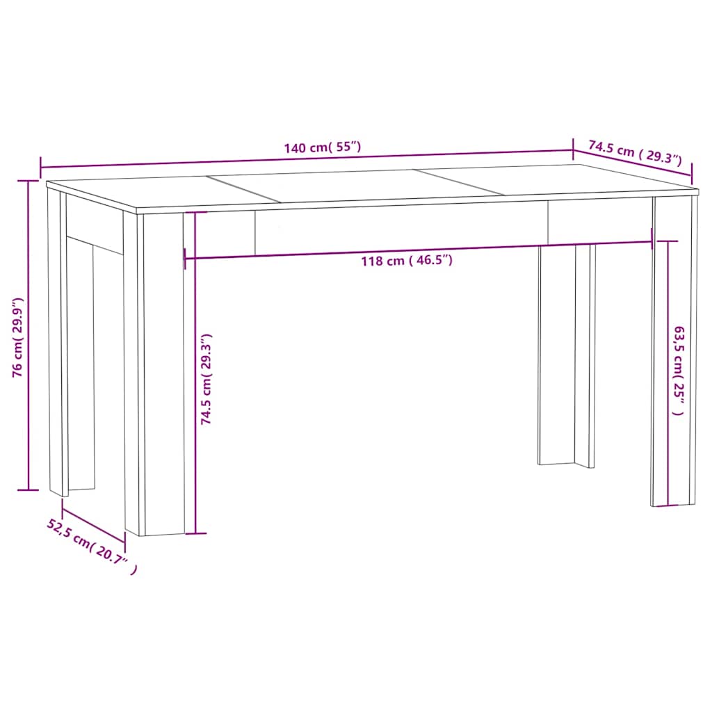 Spisebord sonoma eik 140x74,5x76 cm sponplate vidaXL