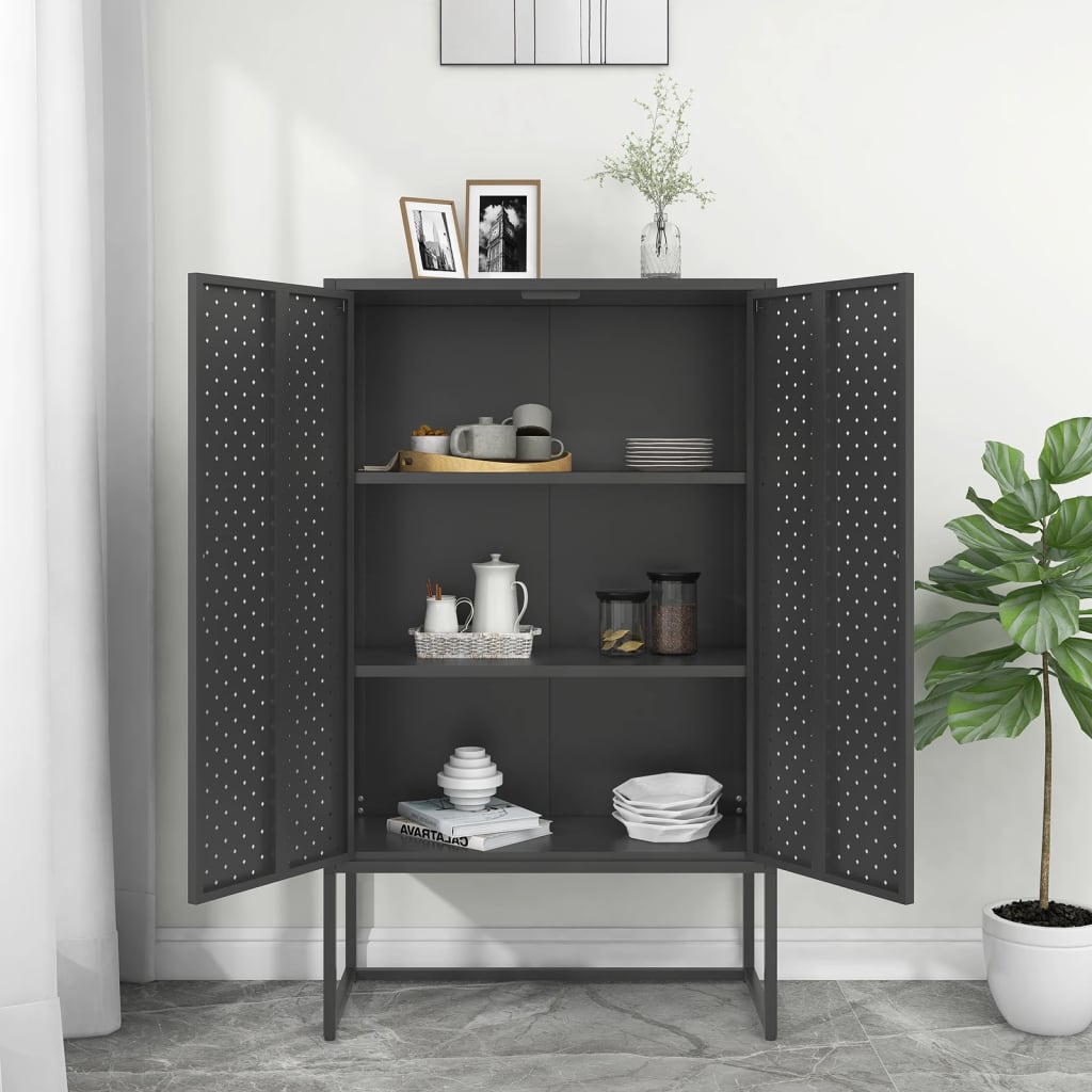 Highboard antrasitt 80x35x135 cm stål