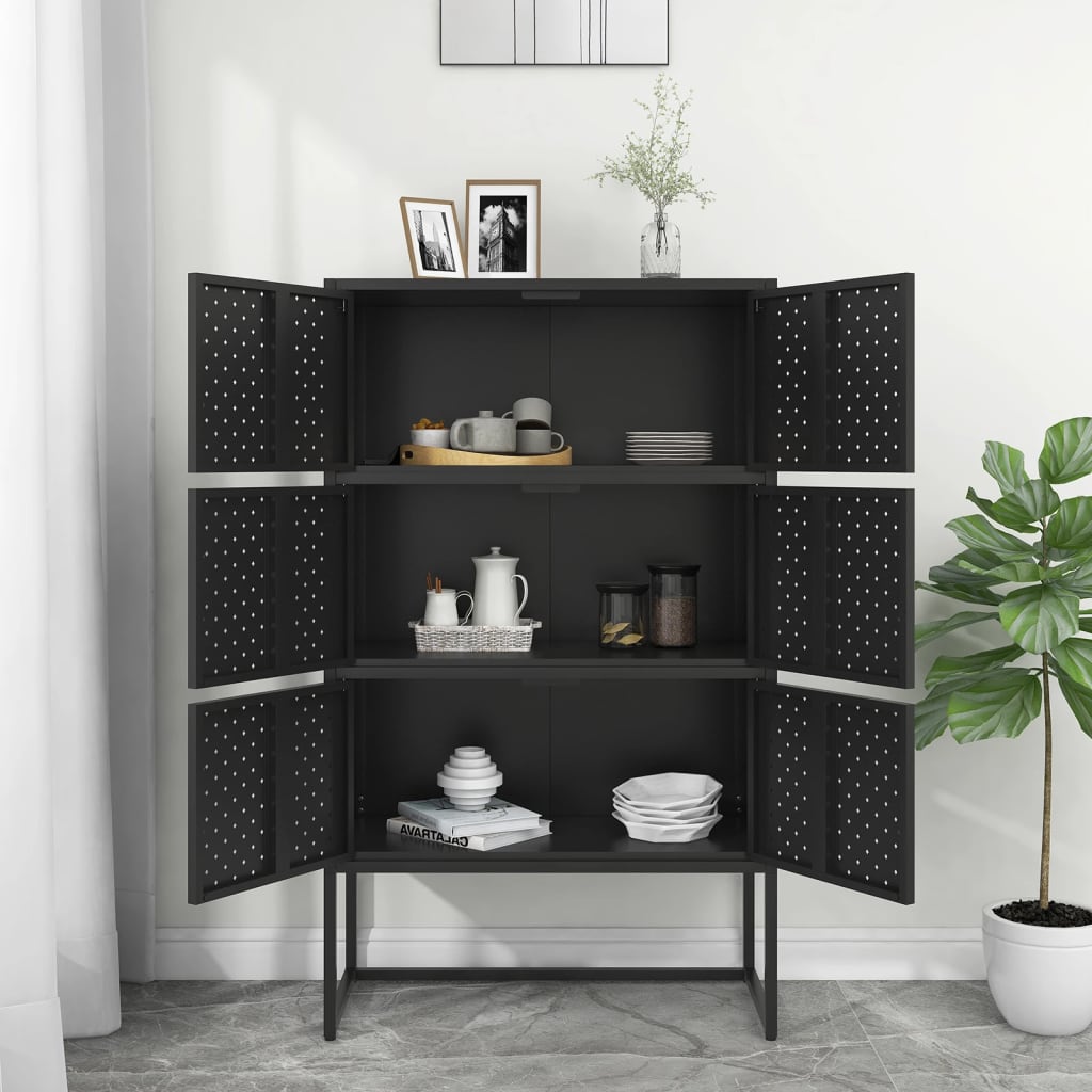 Highboard svart 80x35x135 cm stål