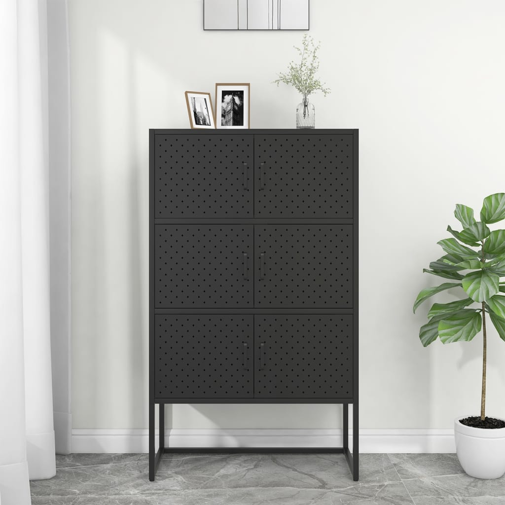 Highboard svart 80x35x135 cm stål